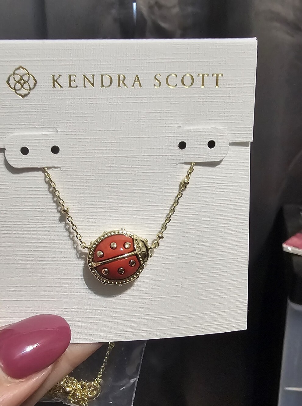 Kendra Scott Gold Necklace with Red Ladybug Charm